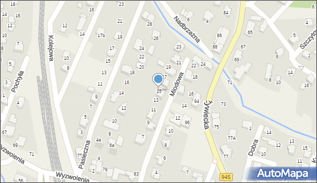 Wilkowice, Miodowa, 15, mapa Wilkowice