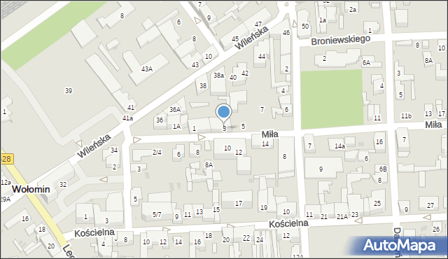 Wołomin, Miła, 3, mapa Wołomin