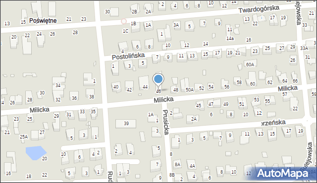 Wrocław, Milicka, 46, mapa Wrocławia
