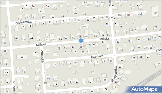 Wrocław, Milicka, 51, mapa Wrocławia