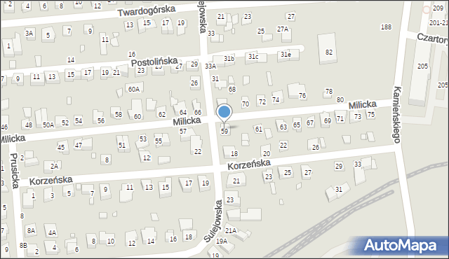 Wrocław, Milicka, 59, mapa Wrocławia