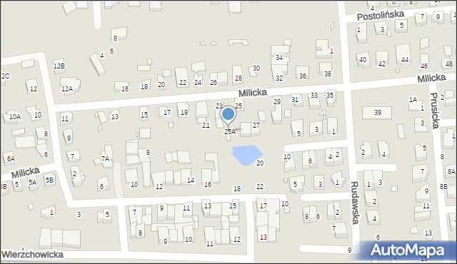 Wrocław, Milicka, 25A, mapa Wrocławia