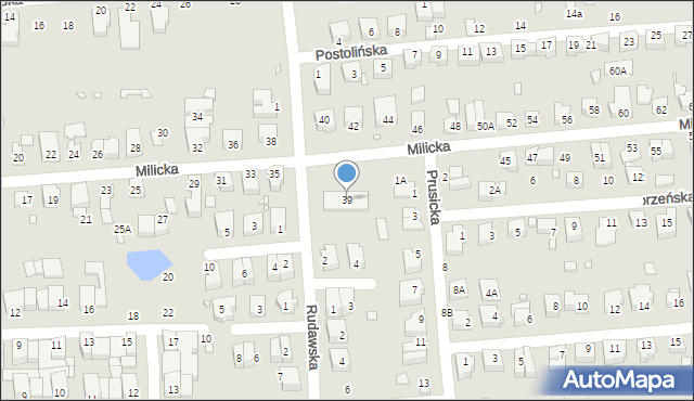 Wrocław, Milicka, 39, mapa Wrocławia