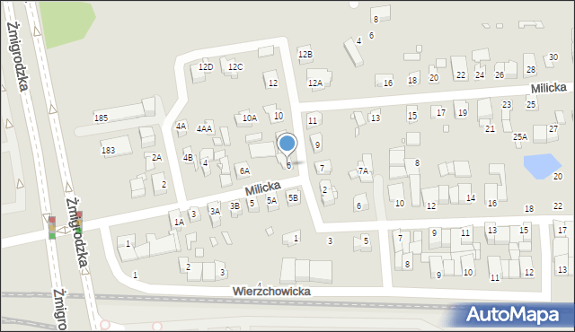Wrocław, Milicka, 6, mapa Wrocławia