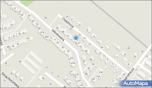 Wrocław, Mikołowska, 74, mapa Wrocławia