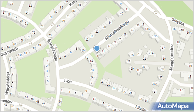 Wrocław, Mierosławskiego Ludwika, gen., 3, mapa Wrocławia