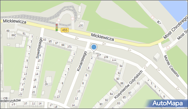 Wrocław, Mickiewicza Adama, 105, mapa Wrocławia