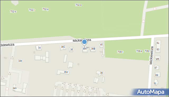 Wronki, Mickiewicza Adama, 36A, mapa Wronki