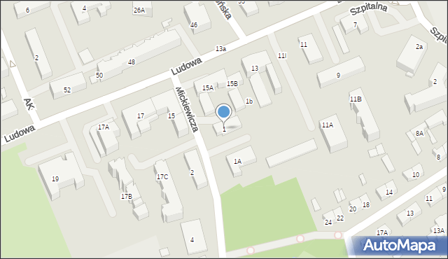 Wysokie Mazowieckie, Mickiewicza Adama, 1, mapa Wysokie Mazowieckie