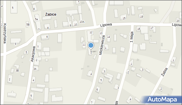 Żabice, Mickiewicza Adama, 2, mapa Żabice