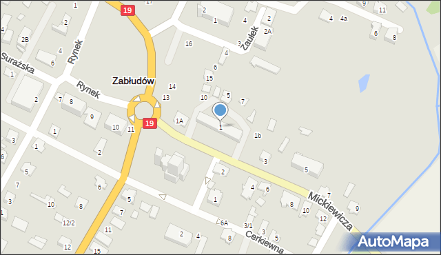 Zabłudów, Mickiewicza Adama, 1, mapa Zabłudów