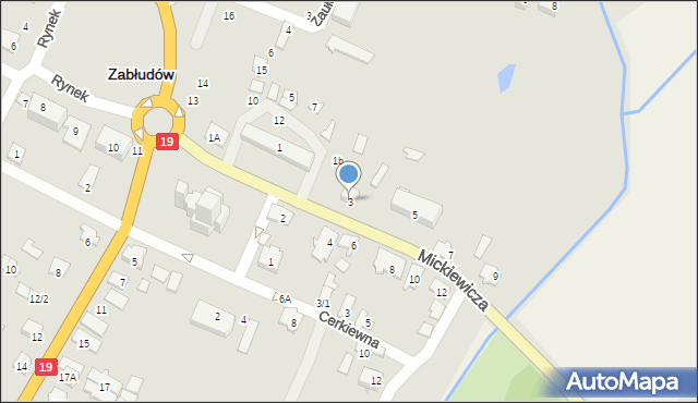 Zabłudów, Mickiewicza Adama, 3, mapa Zabłudów