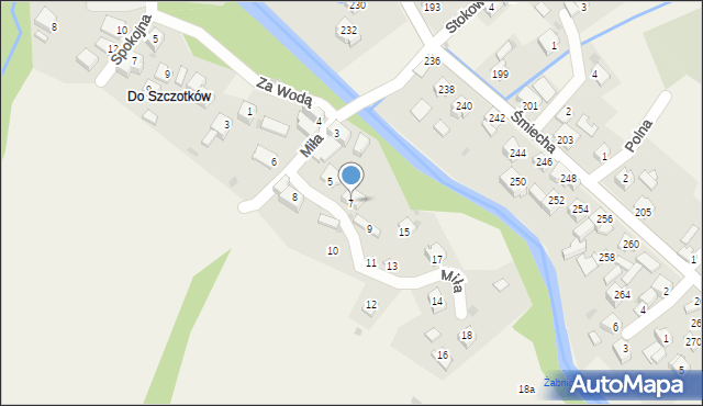 Żabnica, Miła, 7, mapa Żabnica