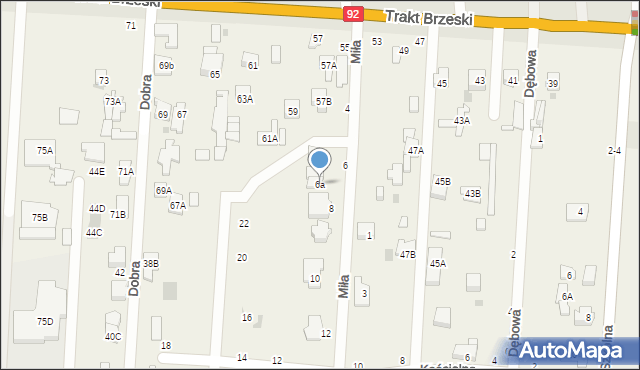 Zakręt, Miła, 6a, mapa Zakręt