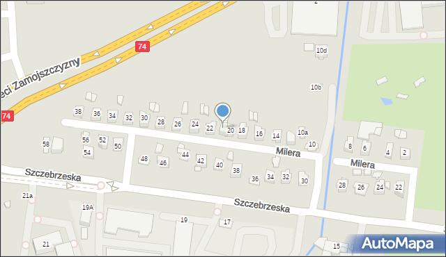Zamość, Milera Stefana, 20a, mapa Zamościa
