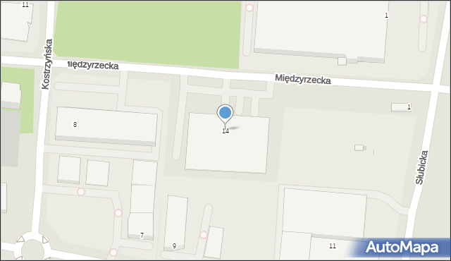 Zielona Góra, Międzyrzecka, 14, mapa Zielona Góra