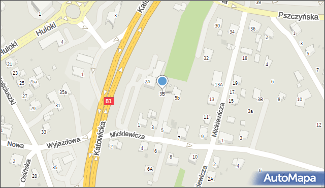 Żory, Mickiewicza Adama, 3B, mapa Żor