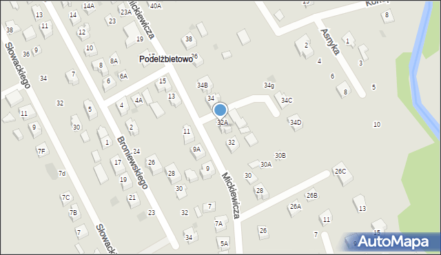 Żukowo, Mickiewicza Adama, 34A, mapa Żukowo