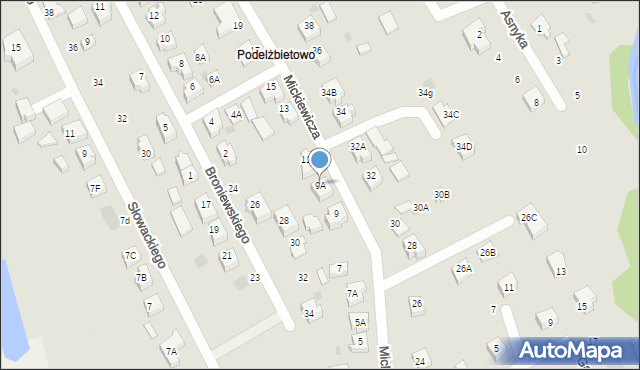 Żukowo, Mickiewicza Adama, 9A, mapa Żukowo