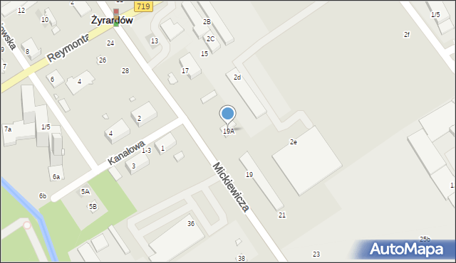 Żyrardów, Mickiewicza Adama, 19A, mapa Żyrardów