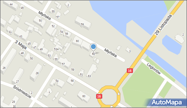 Augustów, Młyńska, 62, mapa Augustów