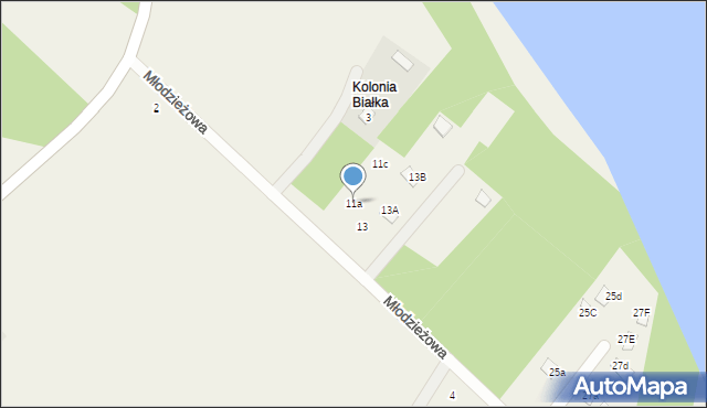 Białka, Młodzieżowa, 11a, mapa Białka