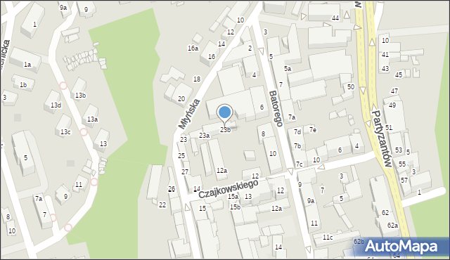 Bielsko-Biała, Młyńska, 23b, mapa Bielsko-Białej