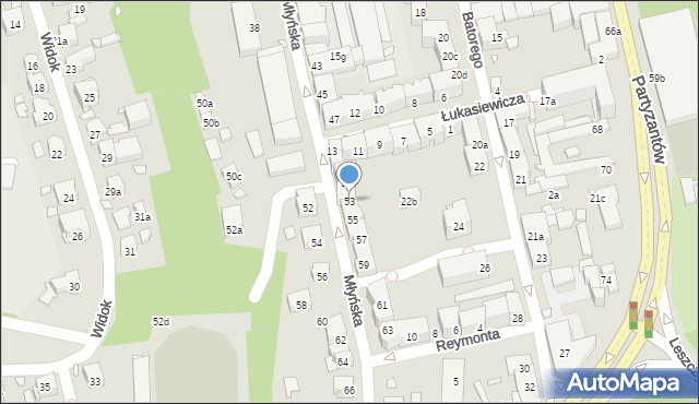 Bielsko-Biała, Młyńska, 53, mapa Bielsko-Białej