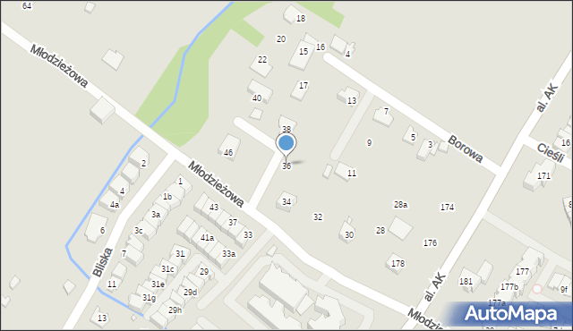 Bielsko-Biała, Młodzieżowa, 36, mapa Bielsko-Białej