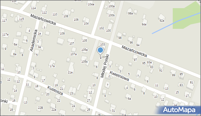 Bielsko-Biała, Młodej Polski, 4, mapa Bielsko-Białej