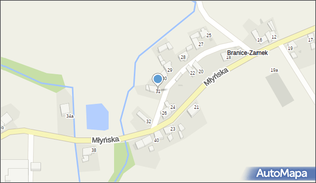 Branice, Młyńska, 31, mapa Branice