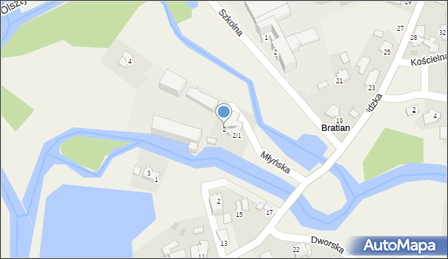 Bratian, Młyńska, 2, mapa Bratian
