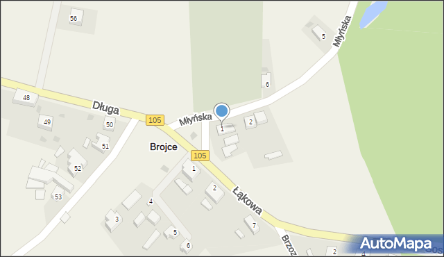 Brojce, Młyńska, 1, mapa Brojce