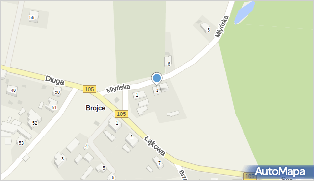 Brojce, Młyńska, 2, mapa Brojce