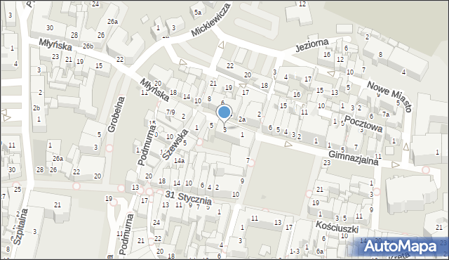 Chojnice, Młyńska, 3, mapa Chojnic