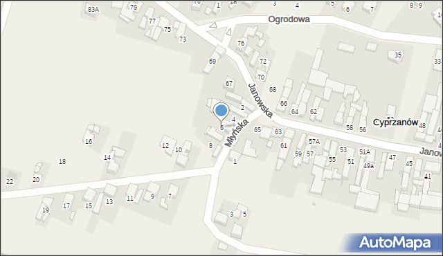 Cyprzanów, Młyńska, 6, mapa Cyprzanów