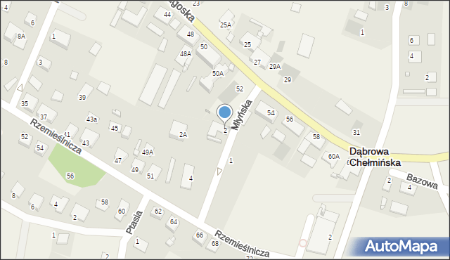 Dąbrowa Chełmińska, Młyńska, 2, mapa Dąbrowa Chełmińska