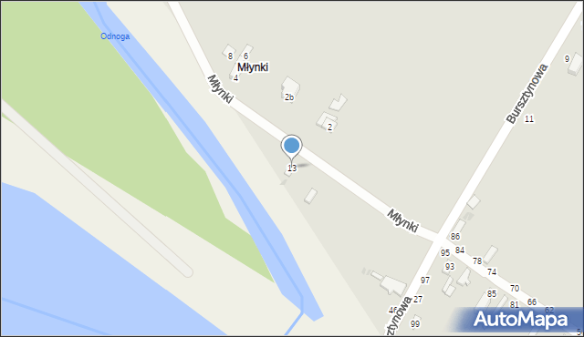 Dęblin, Młynki, 13, mapa Dęblin