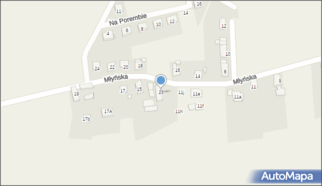 Domecko, Młyńska, 13, mapa Domecko