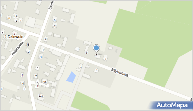 Dziewule, Młynarska, 7, mapa Dziewule