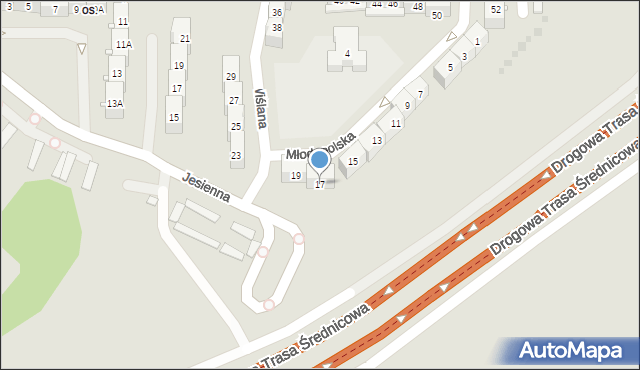 Gliwice, Młodopolska, 17, mapa Gliwic