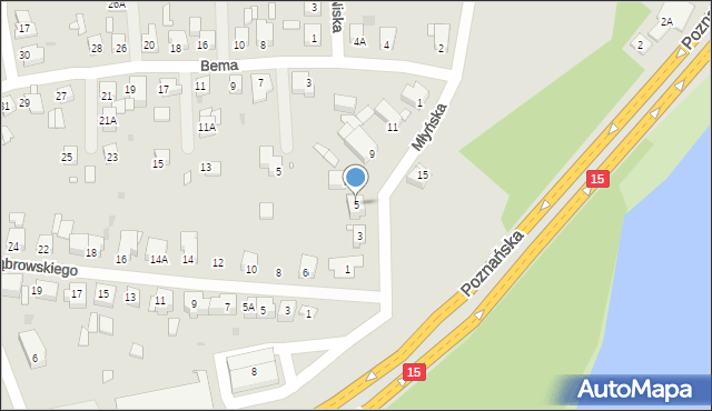 Gniezno, Młyńska, 5, mapa Gniezna