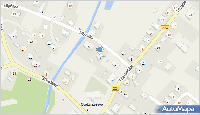 Godziszewo, Młyńska, 3, mapa Godziszewo