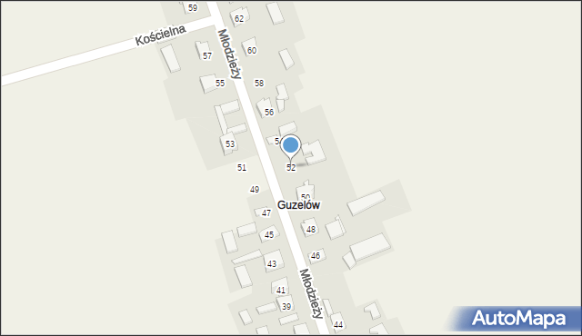 Gulzów, Młodzieży, 52, mapa Gulzów