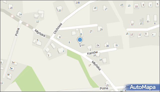 Kaniów, Młyńska, 4, mapa Kaniów
