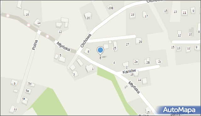 Kaniów, Młyńska, 6, mapa Kaniów