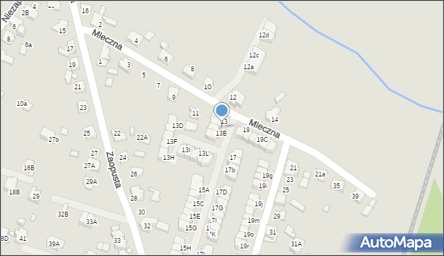 Katowice, Mleczna, 13A, mapa Katowic