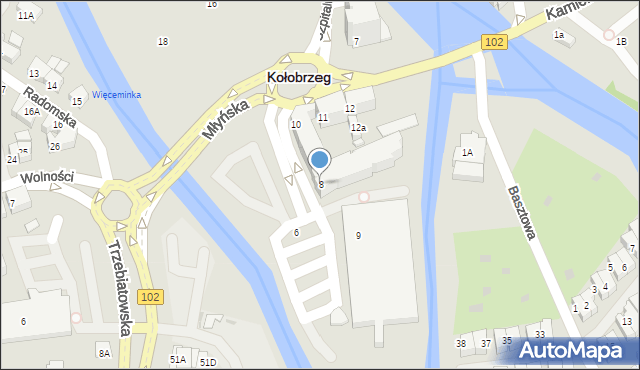 Kołobrzeg, Młyńska, 8, mapa Kołobrzegu