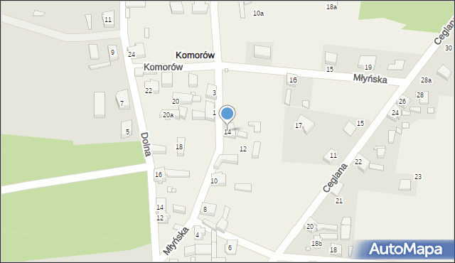 Komorów, Młyńska, 14, mapa Komorów