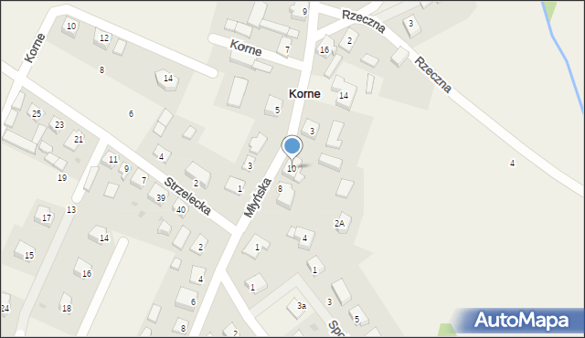 Korne, Młyńska, 10, mapa Korne